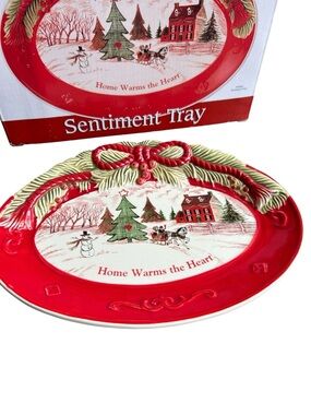Fitz and Floyd Red and Green Holiday Sentiment Tray new boxed 2010 decorative